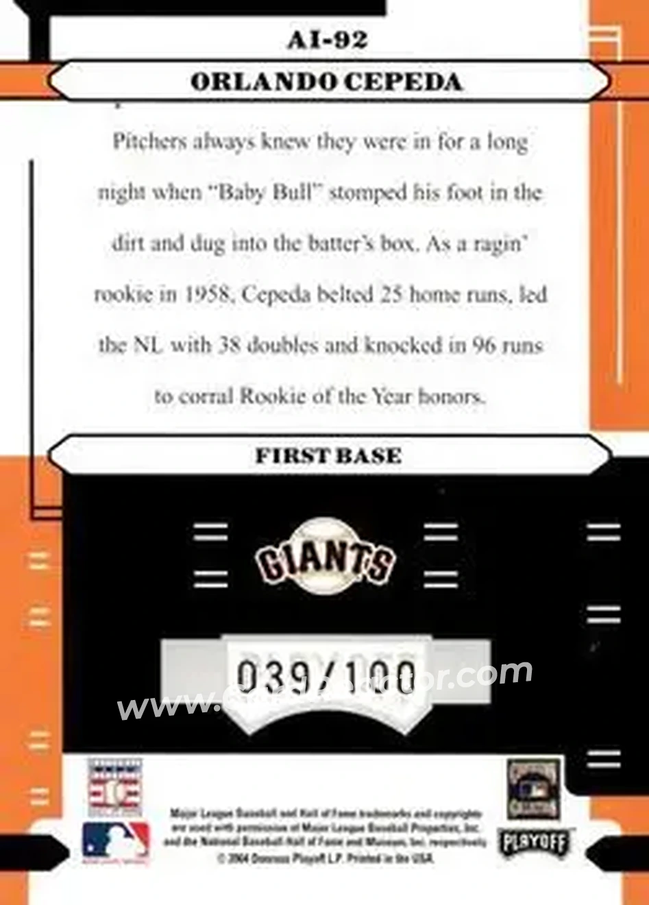 2004 Playoff Absolute Memorabilia - Absolutely Ink #AI-92 - Orlando Cepeda - San Francisco Giants - Back