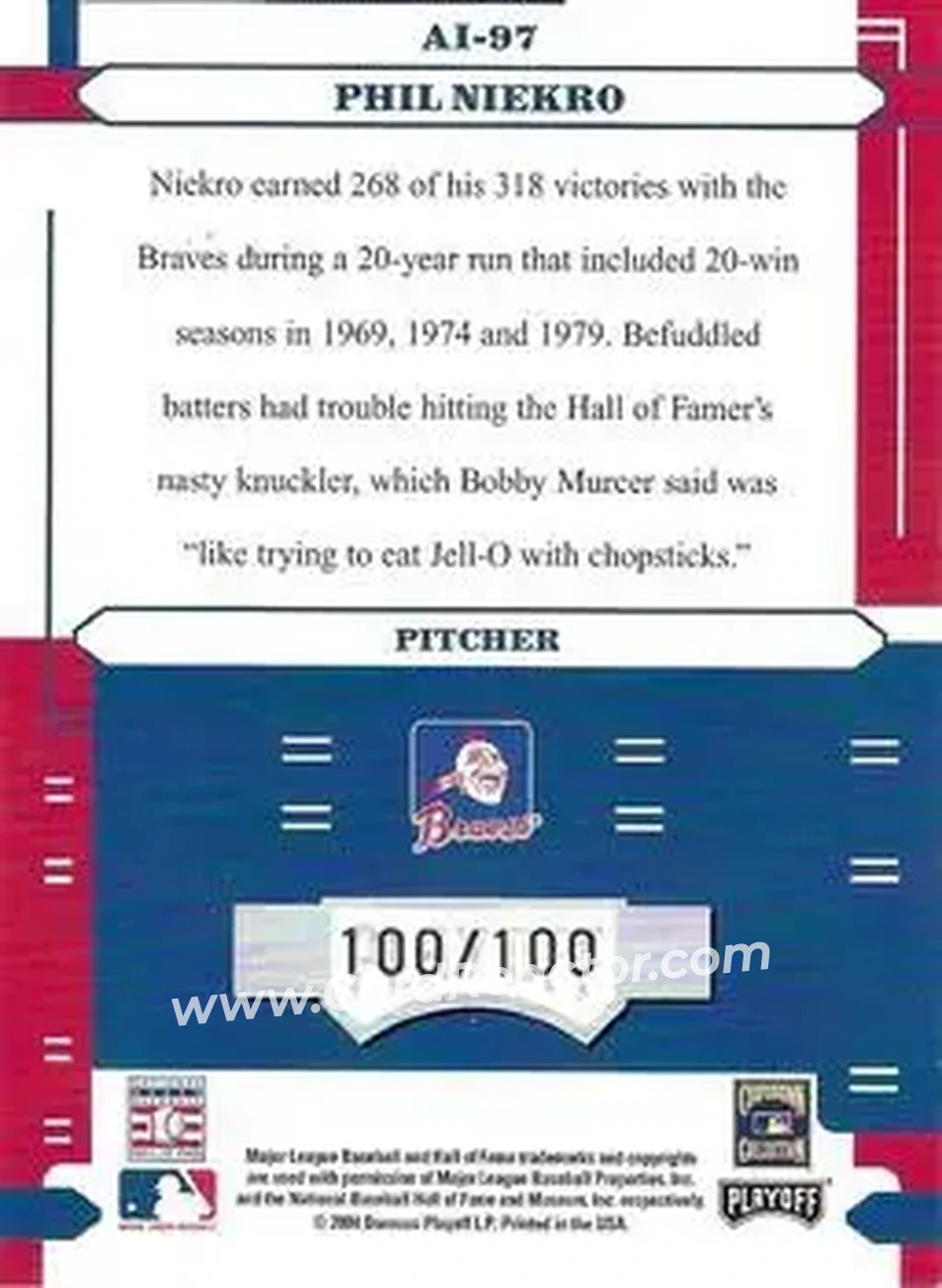 2004 Playoff Absolute Memorabilia - Absolutely Ink #AI-97 - Phil Niekro - Atlanta Braves - Back