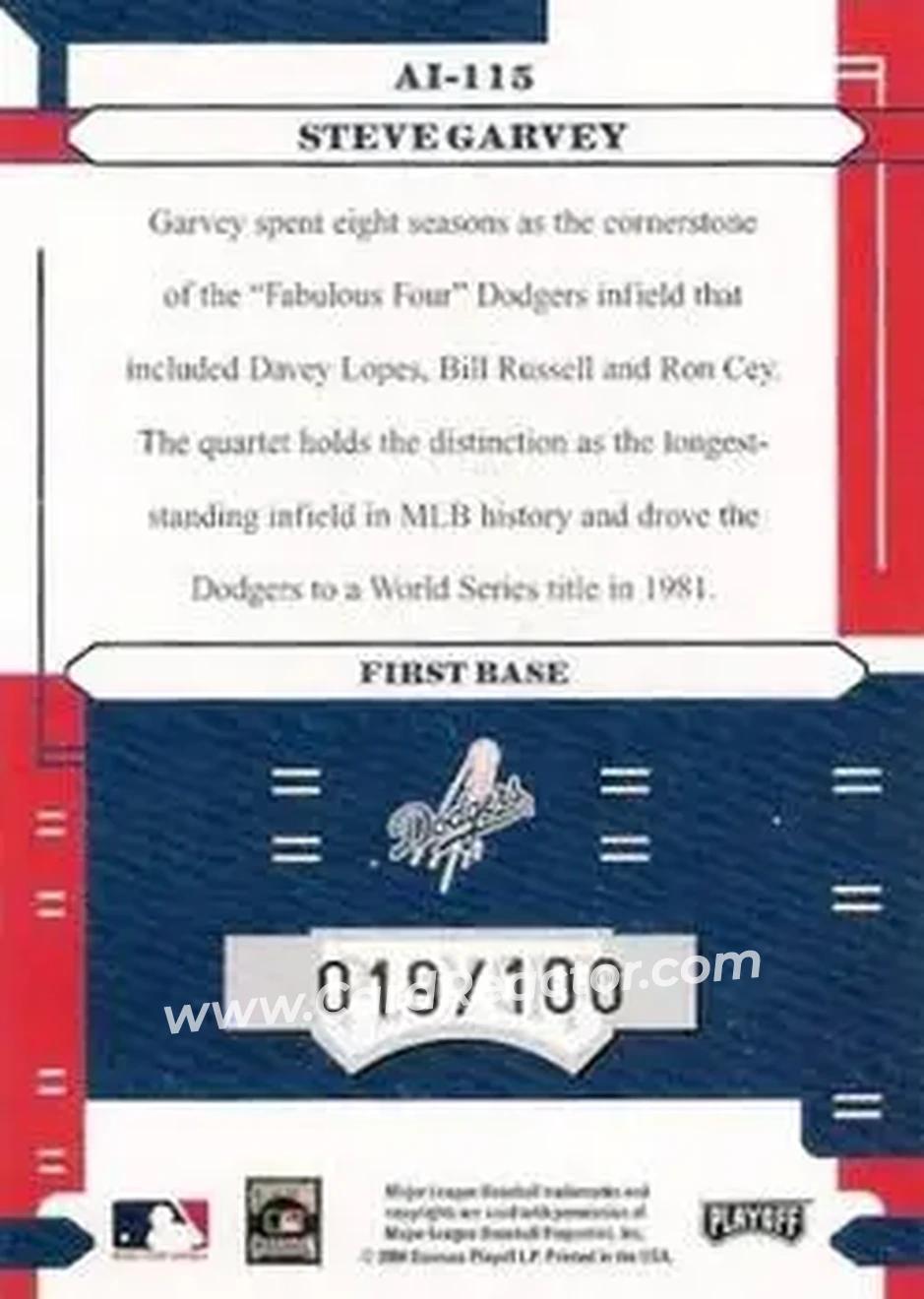 2004 Playoff Absolute Memorabilia - Absolutely Ink #AI-115 - Steve Garvey - Los Angeles Dodgers - Back