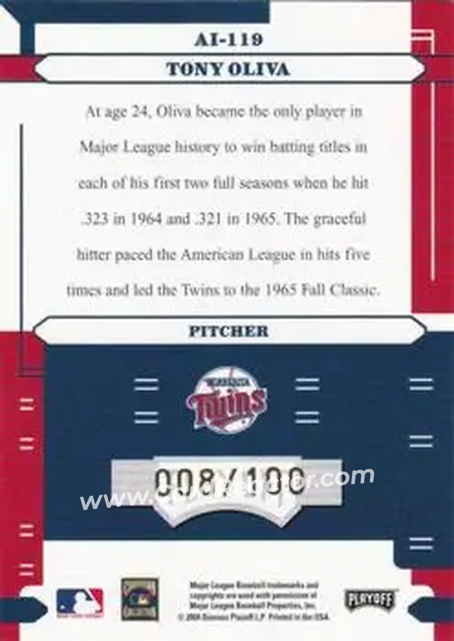 2004 Playoff Absolute Memorabilia - Absolutely Ink #AI-119 - Tony Oliva - Minnesota Twins - Back