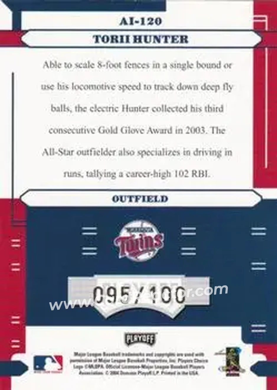 2004 Playoff Absolute Memorabilia - Absolutely Ink #AI-120 - Torii Hunter - Minnesota Twins - Back