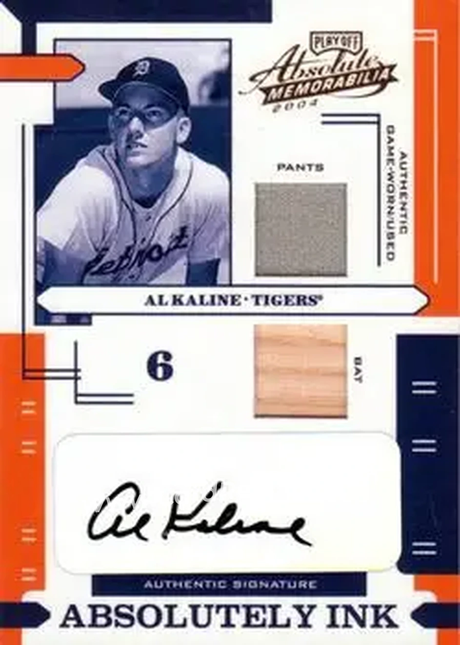 2004 Playoff Absolute Memorabilia - Absolutely Ink Combo Material #AI-2 - Al Kaline - Detroit Tigers - Front