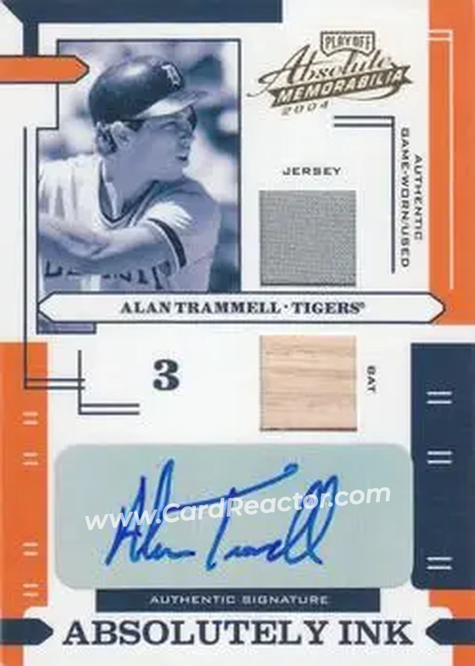 2004 Playoff Absolute Memorabilia - Absolutely Ink Combo Material #AI-3 - Alan Trammell - Detroit Tigers - Front