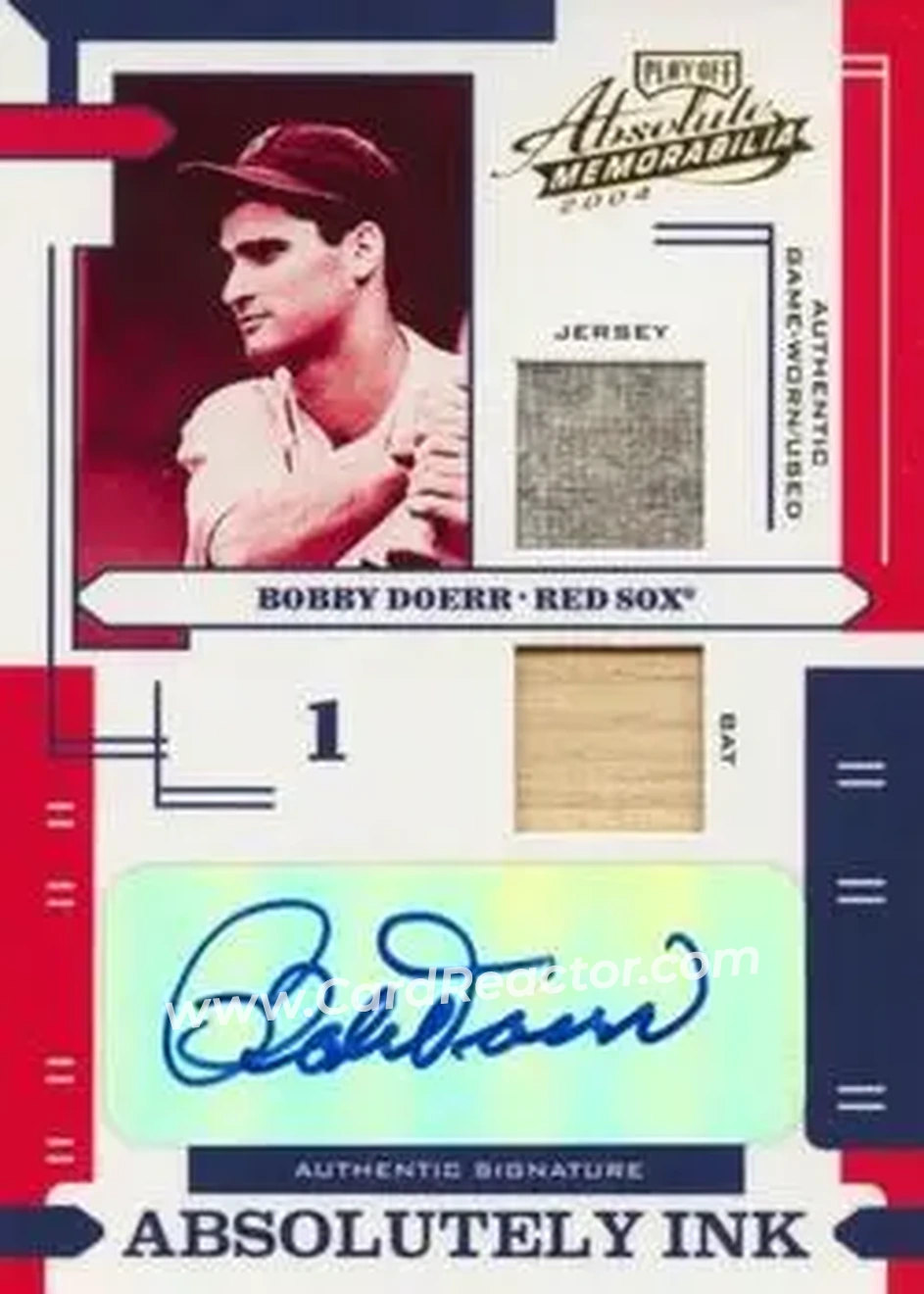 2004 Playoff Absolute Memorabilia - Absolutely Ink Combo Material #AI-21 - Bobby Doerr - Boston Red Sox - Front