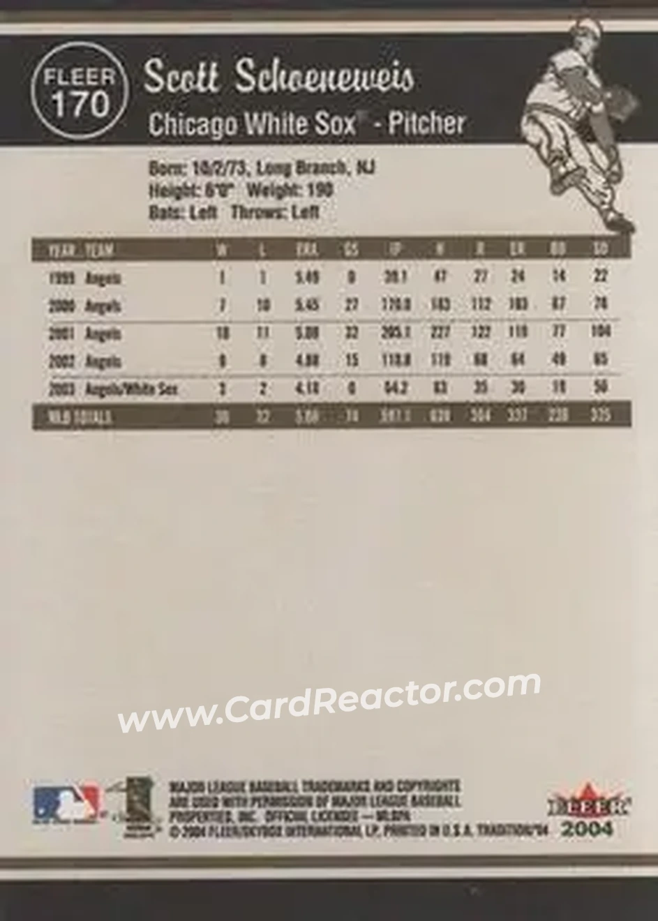 2004 Fleer Tradition #170 - Scott Schoeneweis - Chicago White Sox - Back 2004 Fleer Tradition #170 - Scott Schoeneweis - Chicago White Sox - Back