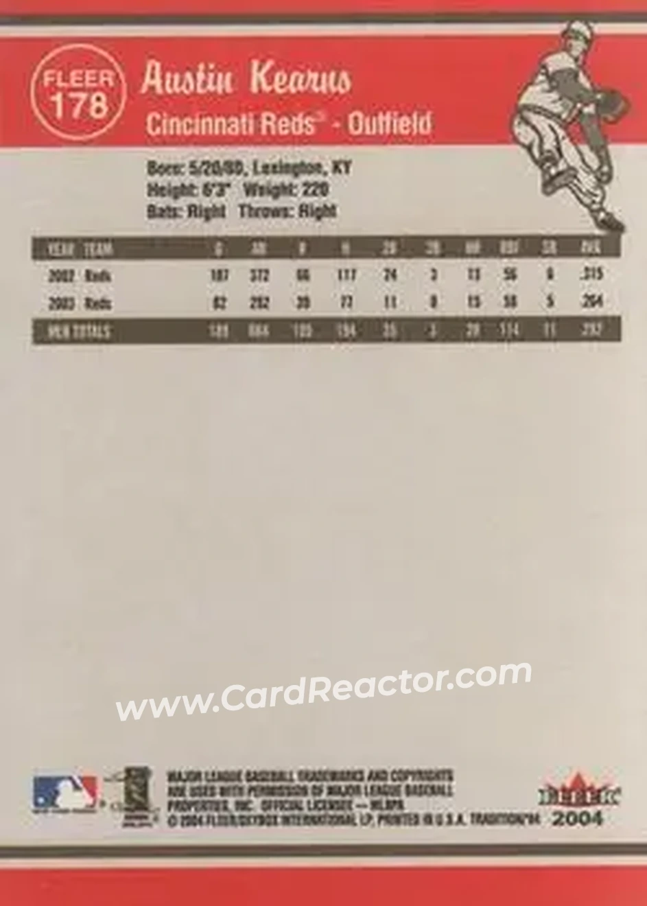 2004 Fleer Tradition #178 - Austin Kearns - Cincinnati Reds - Back