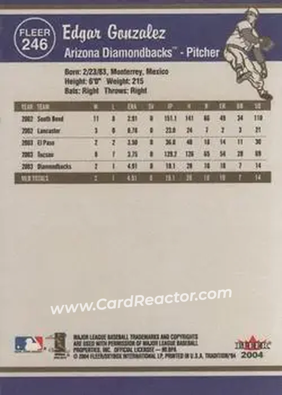 2004 Fleer Tradition #246 - Edgar Gonzalez - Arizona Diamondbacks - Back 2004 Fleer Tradition #246 - Edgar Gonzalez - Arizona Diamondbacks - Back