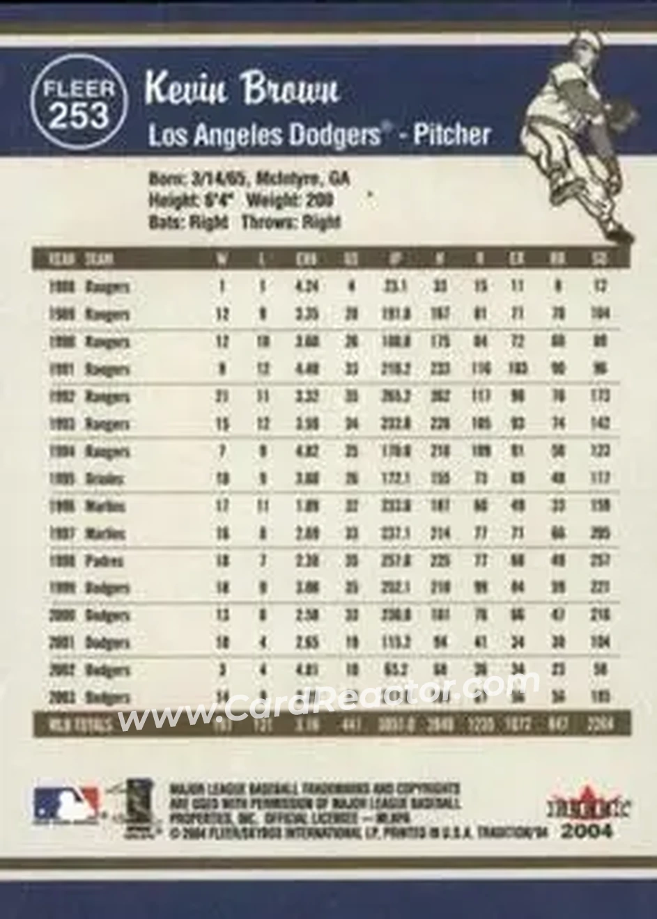 2004 Fleer Tradition #253 - Kevin Brown - Los Angeles Dodgers - Back 2004 Fleer Tradition #253 - Kevin Brown - Los Angeles Dodgers - Back