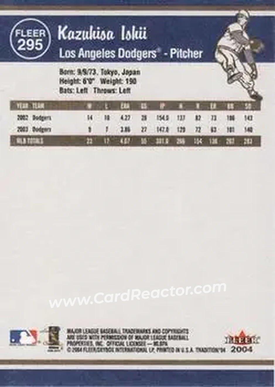 2004 Fleer Tradition #295 - Kazuhisa Ishii - Los Angeles Dodgers - Back