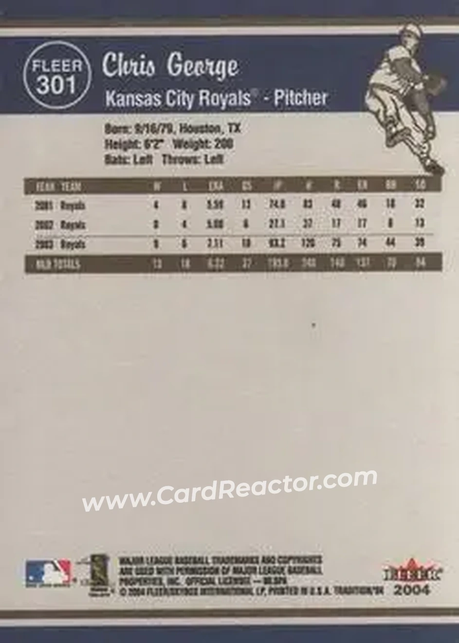 2004 Fleer Tradition #301 - Chris George - Kansas City Royals - Back 2004 Fleer Tradition #301 - Chris George - Kansas City Royals - Back