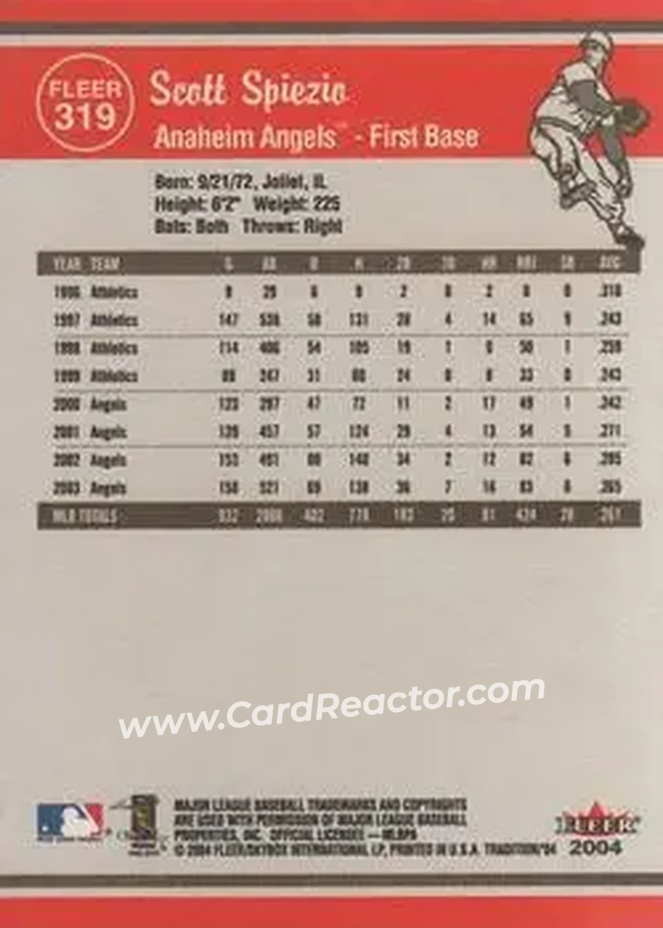 2004 Fleer Tradition #319 - Scott Spiezio - Anaheim Angels - Back