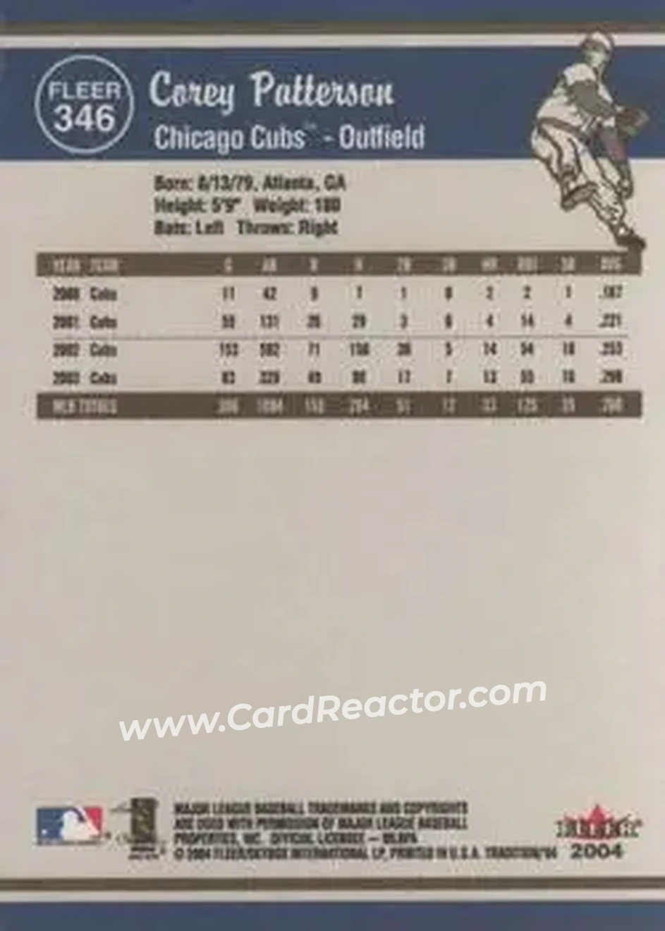 2004 Fleer Tradition #346 - Corey Patterson - Chicago Cubs - Back