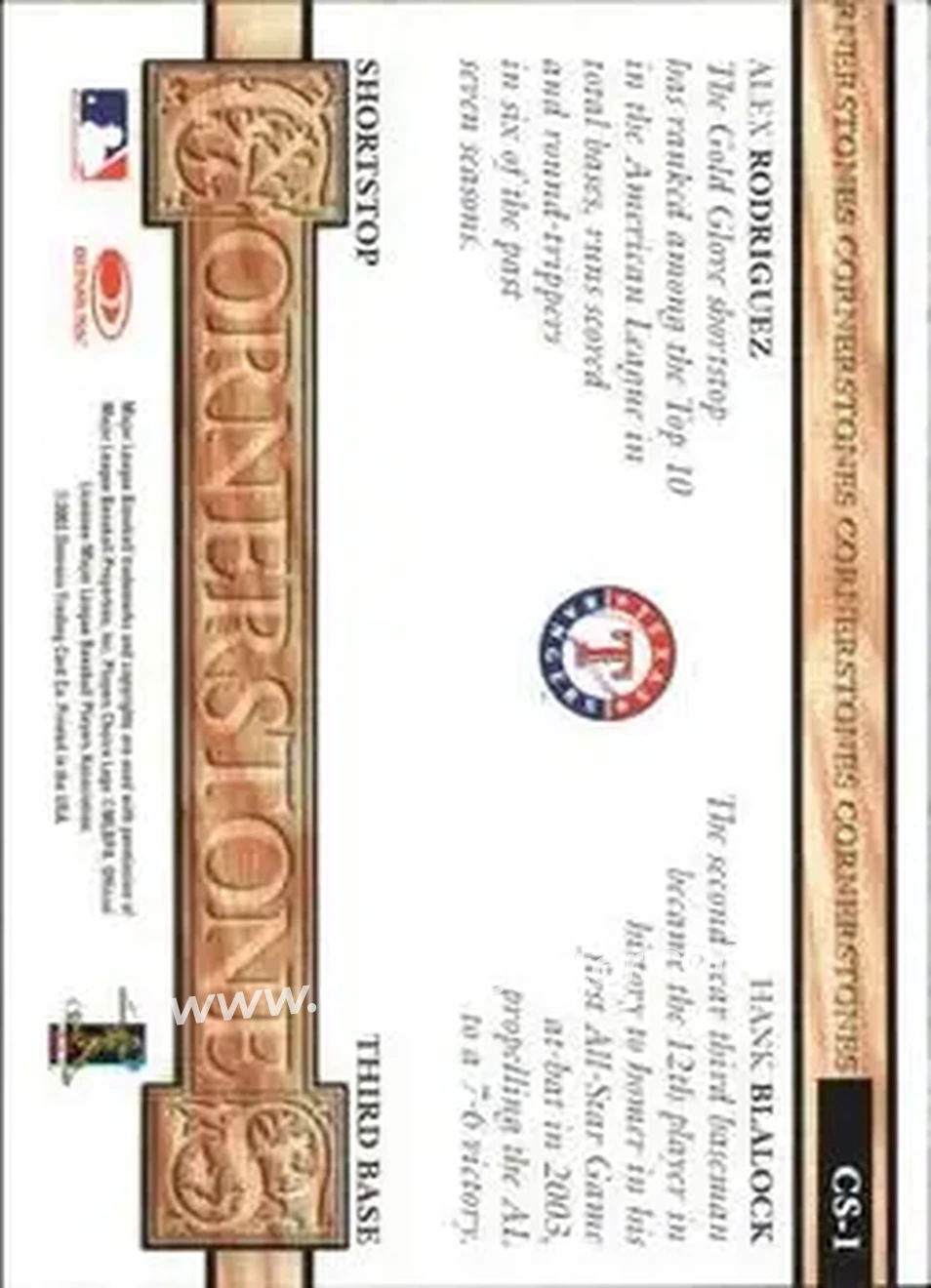 2004 Leaf - Cornerstones #CS-1 - Alex Rodriguez - Hank Blalock - Texas Rangers - Back