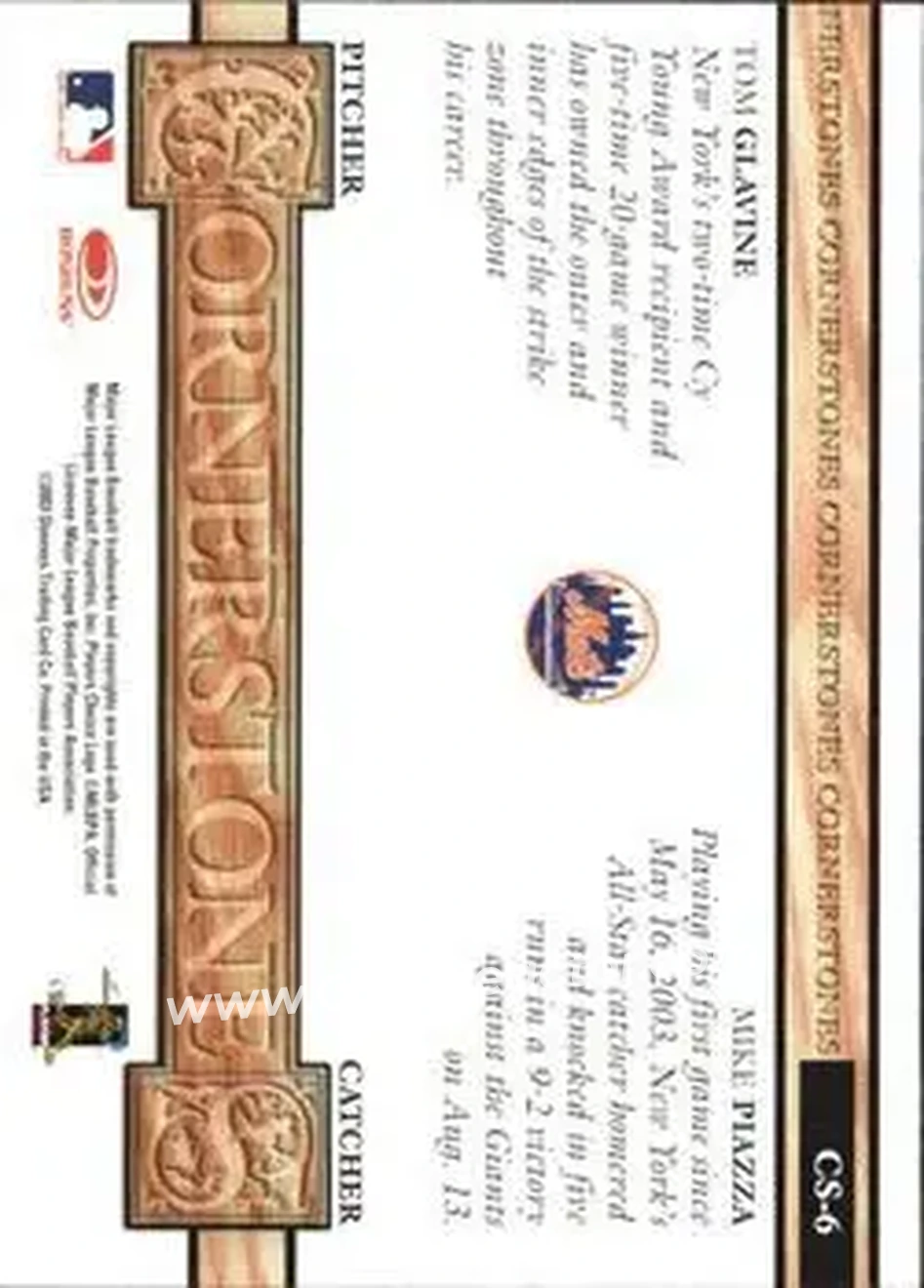 2004 Leaf - Cornerstones #CS-6 - Tom Glavine - Mike Piazza - New York Mets - Back
