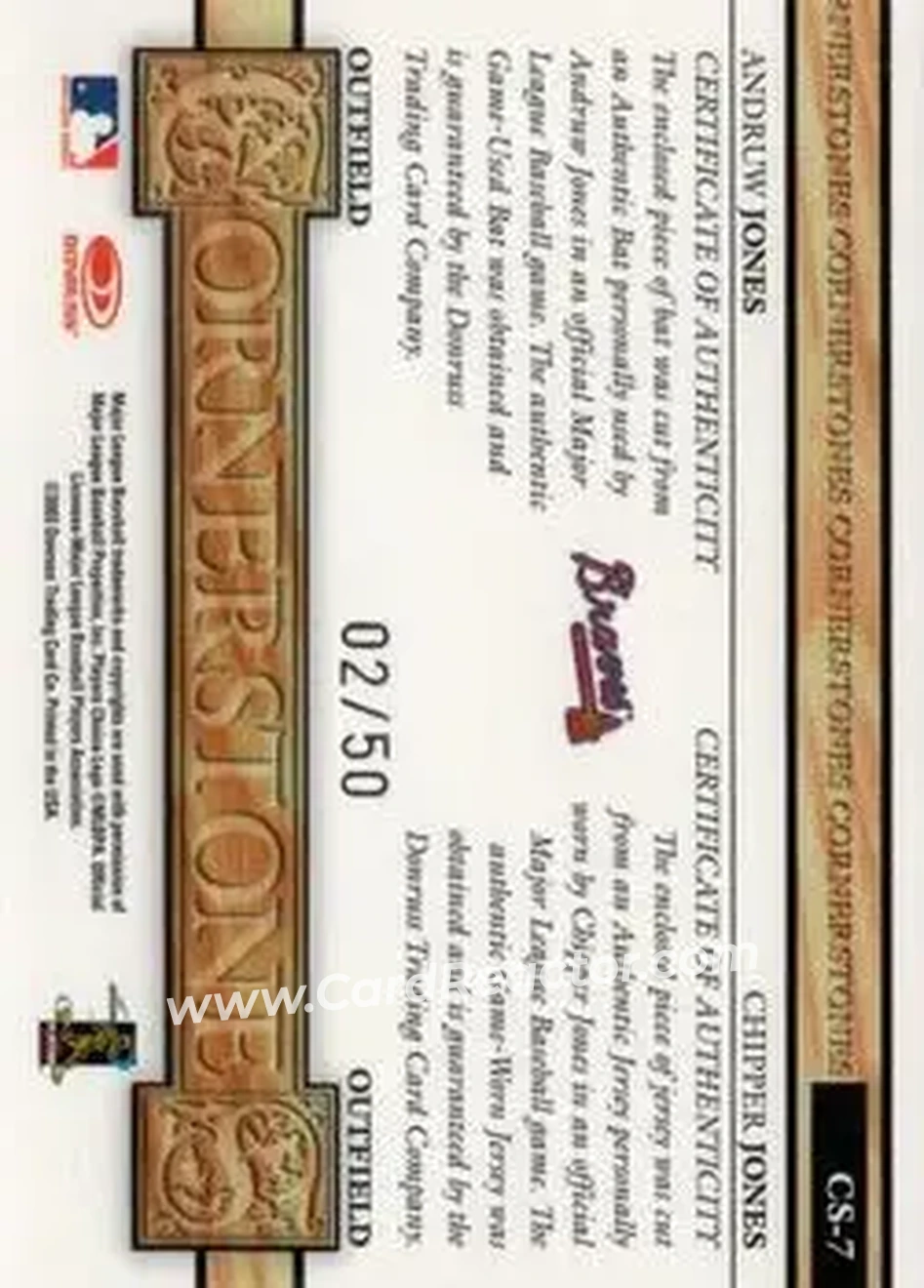 2004 Leaf - Cornerstones Materials #CS-7 - Andruw Jones - Chipper Jones - Atlanta Braves - Back