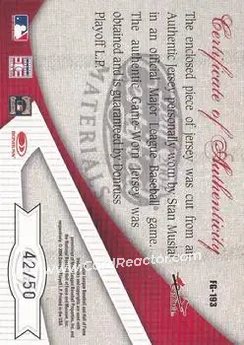 2004 Leaf Certified Materials - Fabric of the Game #FG-193 - Stan Musial - St. Louis Cardinals - Back