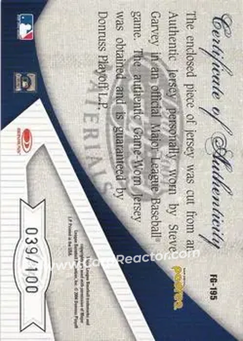 2004 Leaf Certified Materials - Fabric of the Game #FG-195 - Steve Garvey - San Diego Padres - Back