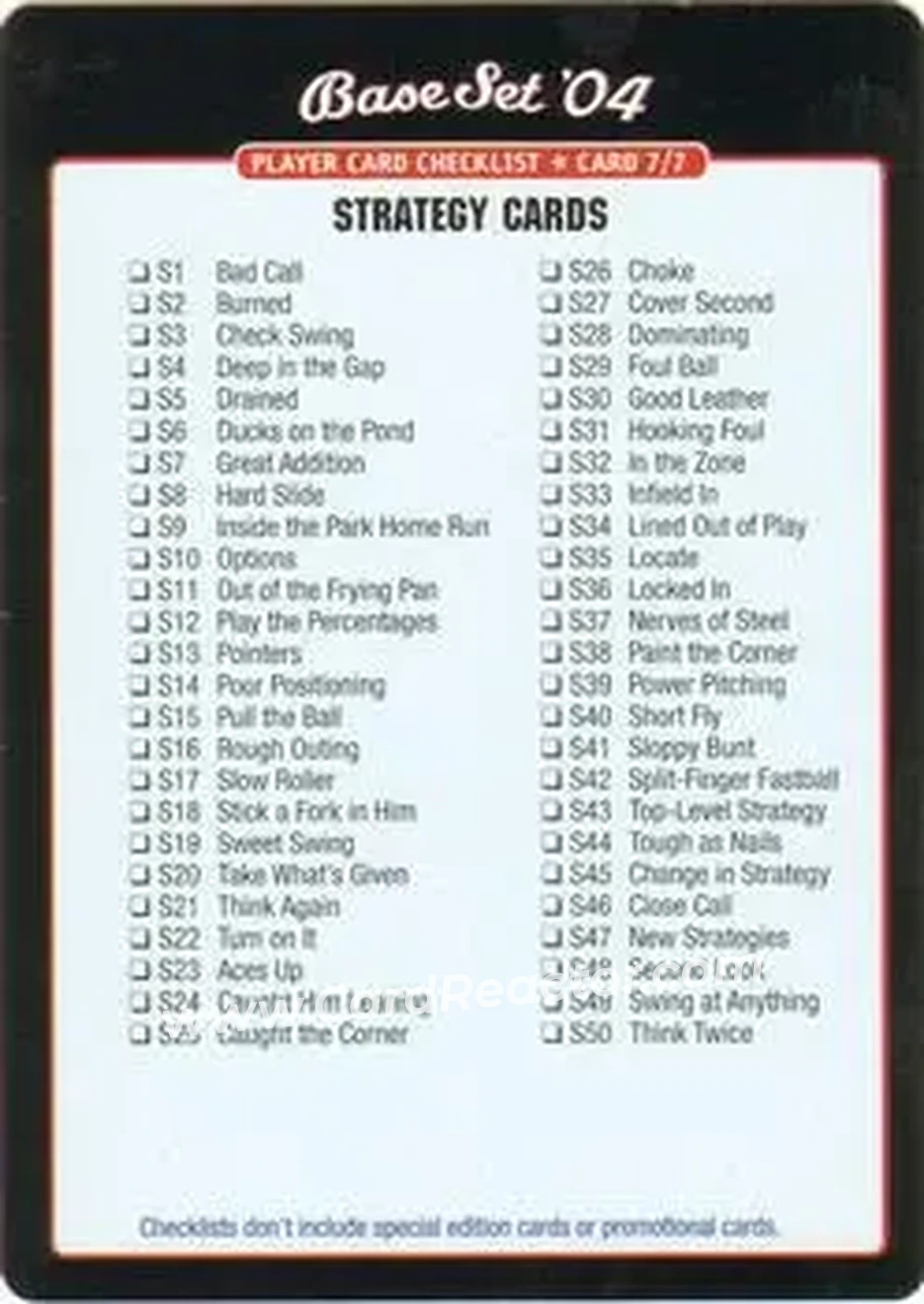 2004 MLB Showdown - Checklists #7 - Strategy Cards Checklist - Front