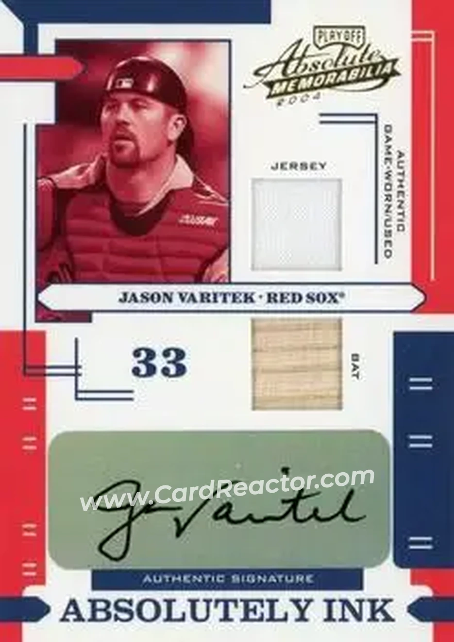 2004 Playoff Absolute Memorabilia - Absolutely Ink Combo Material #AI-65 - Jason Varitek - Boston Red Sox - Front