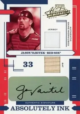 2004 Playoff Absolute Memorabilia - Absolutely Ink Combo Material #AI-65 - Jason Varitek - Boston Red Sox