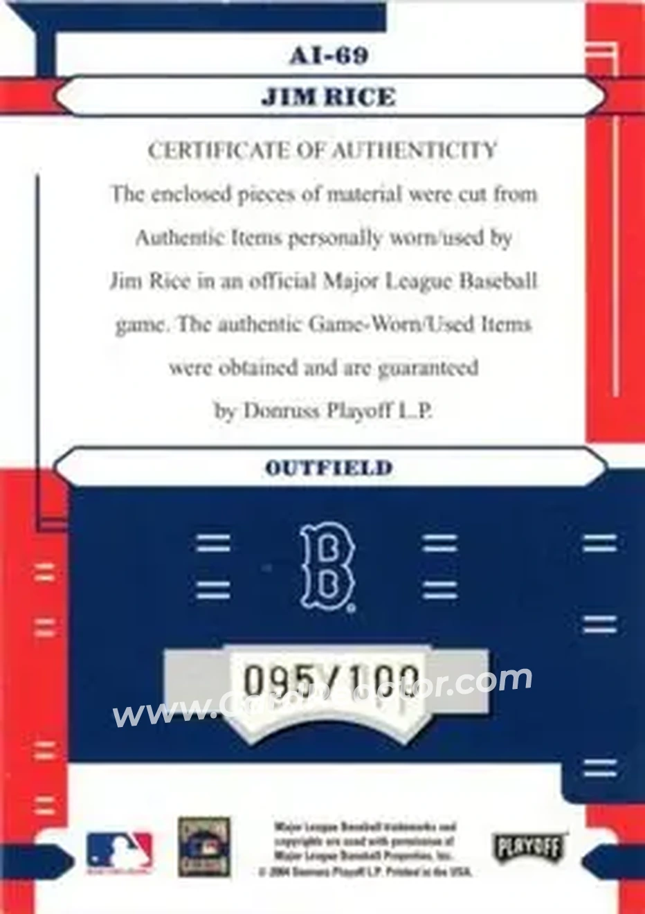 2004 Playoff Absolute Memorabilia - Absolutely Ink Combo Material #AI-69 - Jim Rice - Boston Red Sox - Back