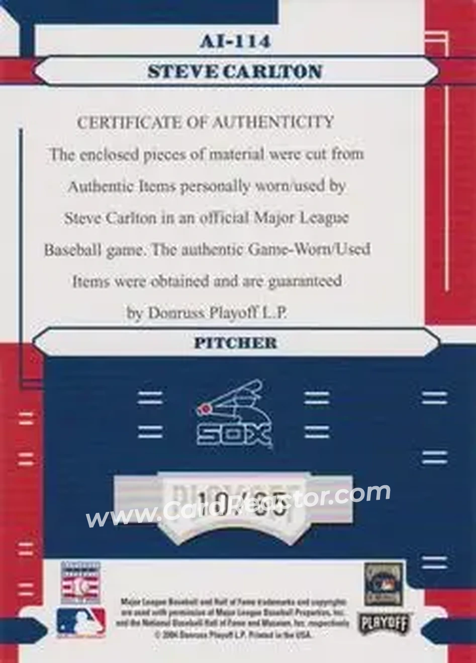2004 Playoff Absolute Memorabilia - Absolutely Ink Combo Material #AI-114 - Steve Carlton - Chicago White Sox - Back