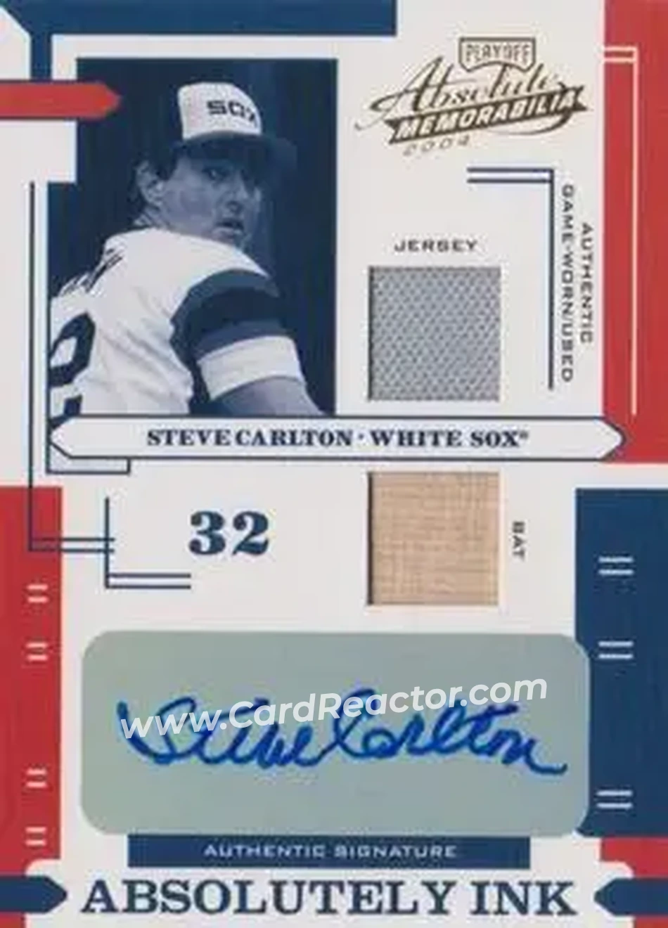 2004 Playoff Absolute Memorabilia - Absolutely Ink Combo Material #AI-114 - Steve Carlton - Chicago White Sox - Front
