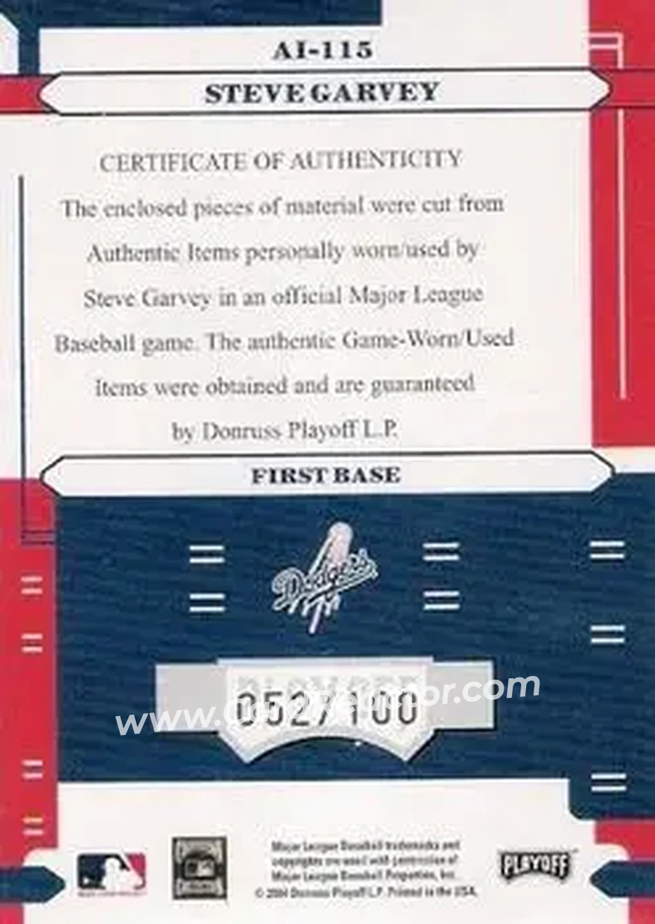 2004 Playoff Absolute Memorabilia - Absolutely Ink Combo Material #AI-115 - Steve Garvey - Los Angeles Dodgers - Back