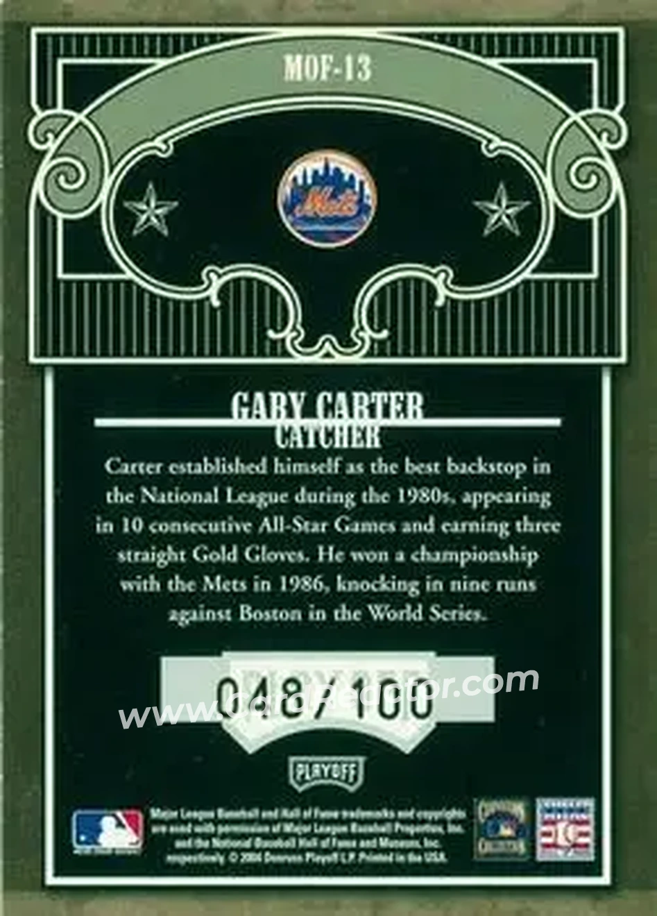 2004 Playoff Absolute Memorabilia - Marks of Fame Signature #MOF-13 - Gary Carter - New York Mets - Back