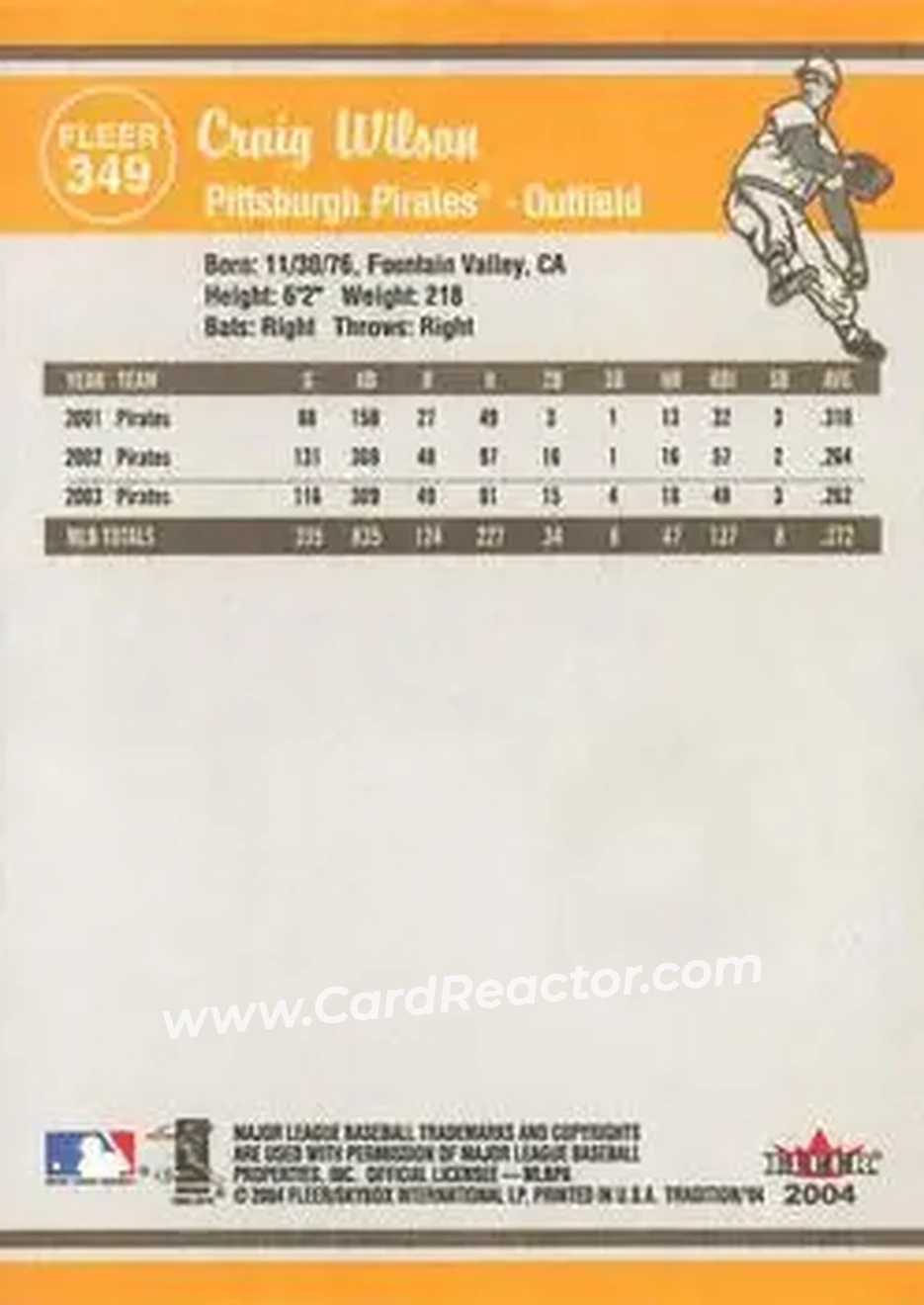 2004 Fleer Tradition #349 - Craig Wilson - Pittsburgh Pirates - Back 2004 Fleer Tradition #349 - Craig Wilson - Pittsburgh Pirates - Back