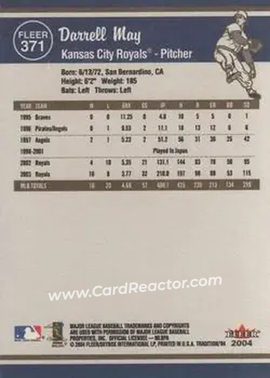 2004 Fleer Tradition #371 - Darrell May - Kansas City Royals - Back 2004 Fleer Tradition #371 - Darrell May - Kansas City Royals - Back