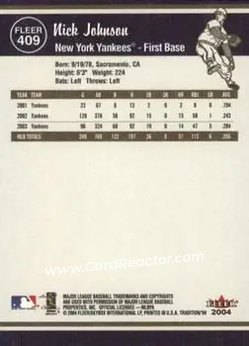 2004 Fleer Tradition #409 - Nick Johnson - New York Yankees - Back