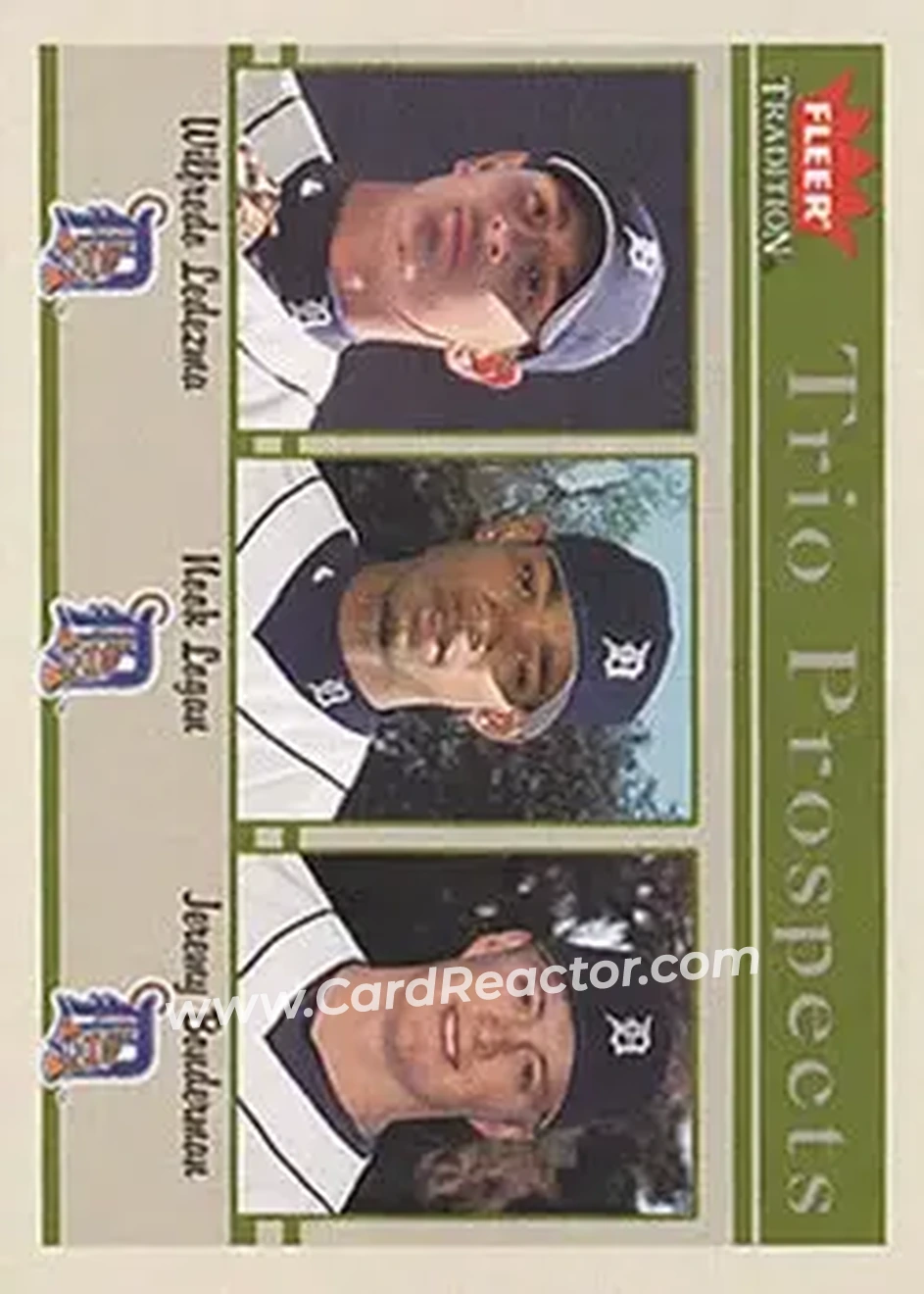 2004 Fleer Tradition #481 - Wilfredo Ledezma - Nook Logan - Jeremy Bonderman - Detroit Tigers - Front 2004 Fleer Tradition #481 - Wilfredo Ledezma - Nook Logan - Jeremy Bonderman - Detroit Tigers - Front