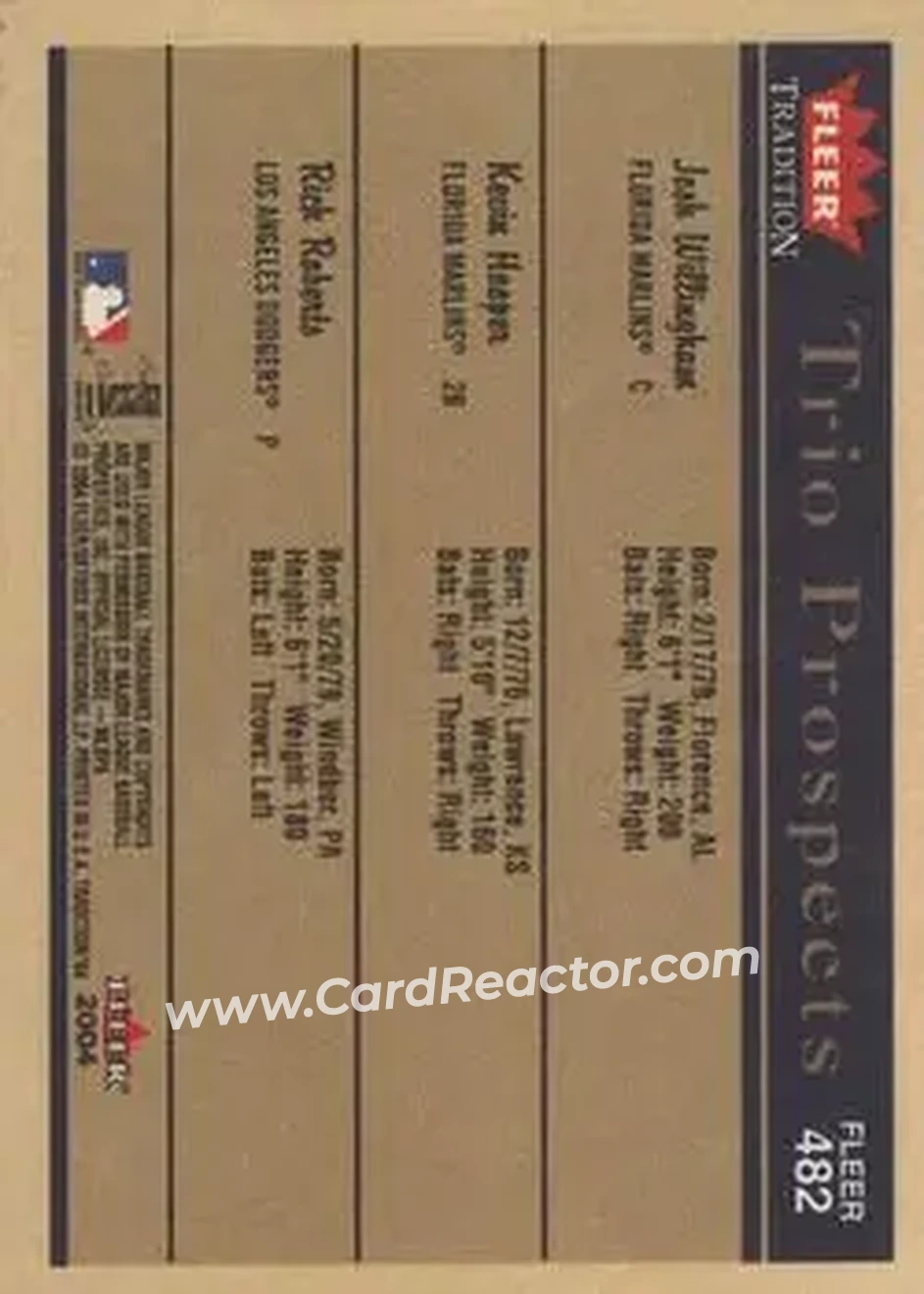 2004 Fleer Tradition #482 - Josh Willingham - Kevin Hooper - Rick Roberts - Back 2004 Fleer Tradition #482 - Josh Willingham - Kevin Hooper - Rick Roberts - Back