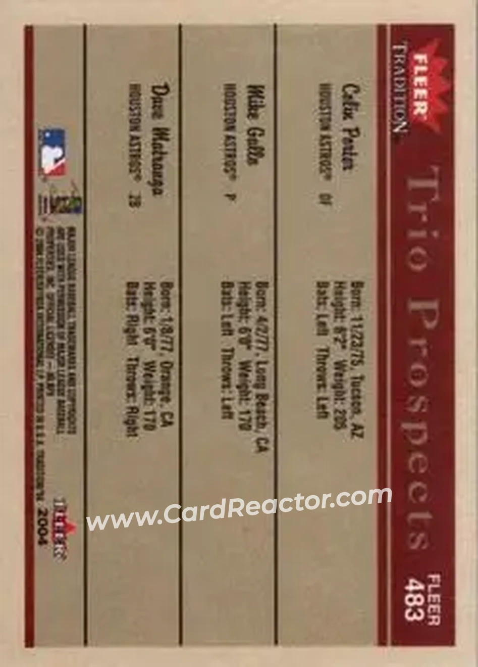 2004 Fleer Tradition #483 - Colin Porter - Mike Gallo - Dave Matranga - Houston Astros - Back