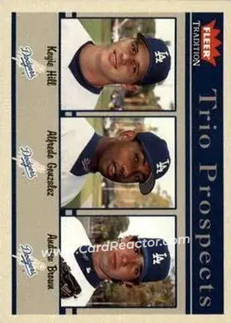 2004 Fleer Tradition #485 - Koyie Hill - Alfredo Gonzalez - Andrew Brown - Los Angeles Dodgers - Front 2004 Fleer Tradition #485 - Koyie Hill - Alfredo Gonzalez - Andrew Brown - Los Angeles Dodgers - Front