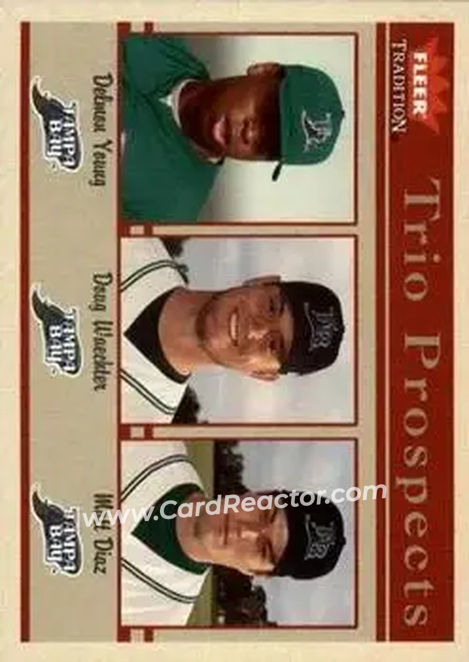 2004 Fleer Tradition #498 - Delmon Young - Doug Waechter - Matt Diaz - Tampa Bay Devil Rays - Front