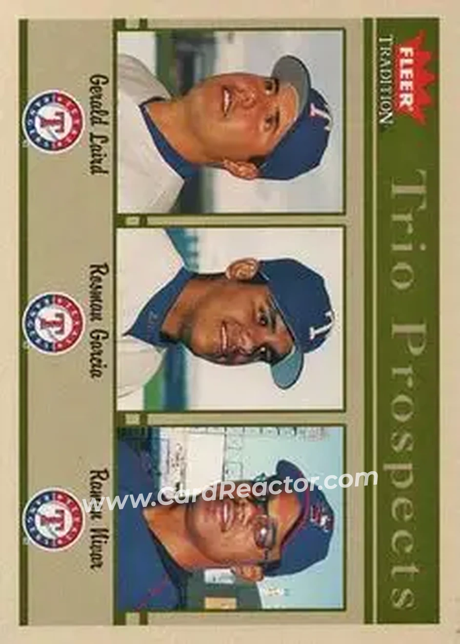 2004 Fleer Tradition #499 - Gerald Laird - Rosman Garcia - Ramon Nivar - Texas Rangers - Front