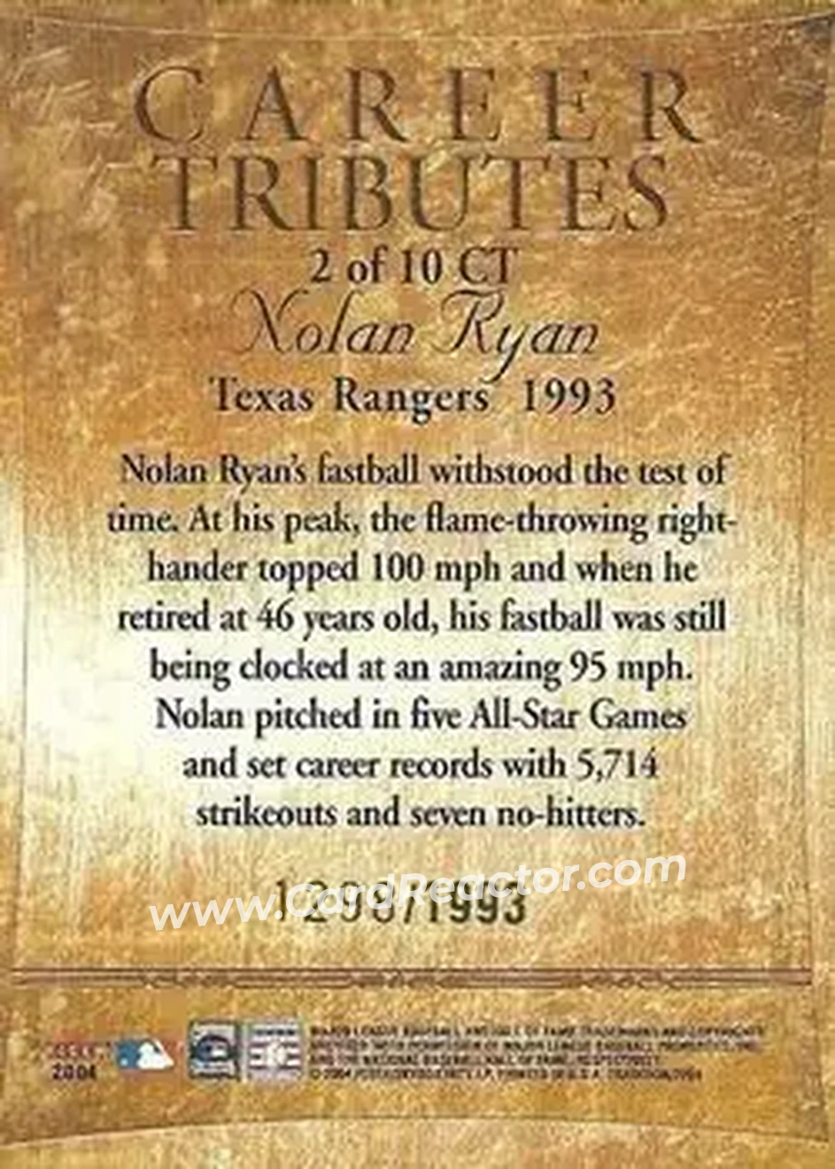 2004 Fleer Tradition - Career Tributes #2 CT - Nolan Ryan - Texas Rangers - Back