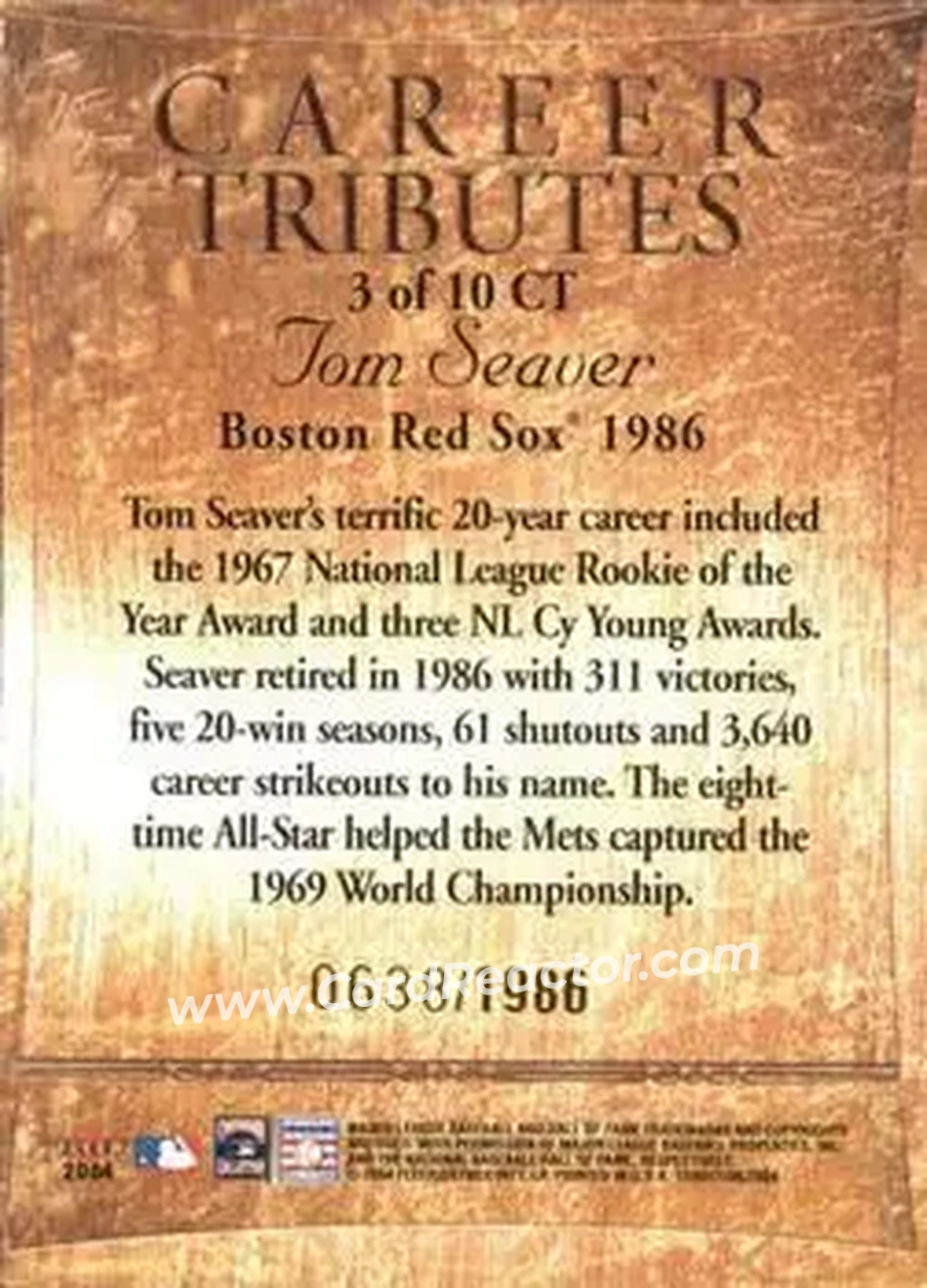 2004 Fleer Tradition - Career Tributes #3 CT - Tom Seaver - Boston Red Sox - Back