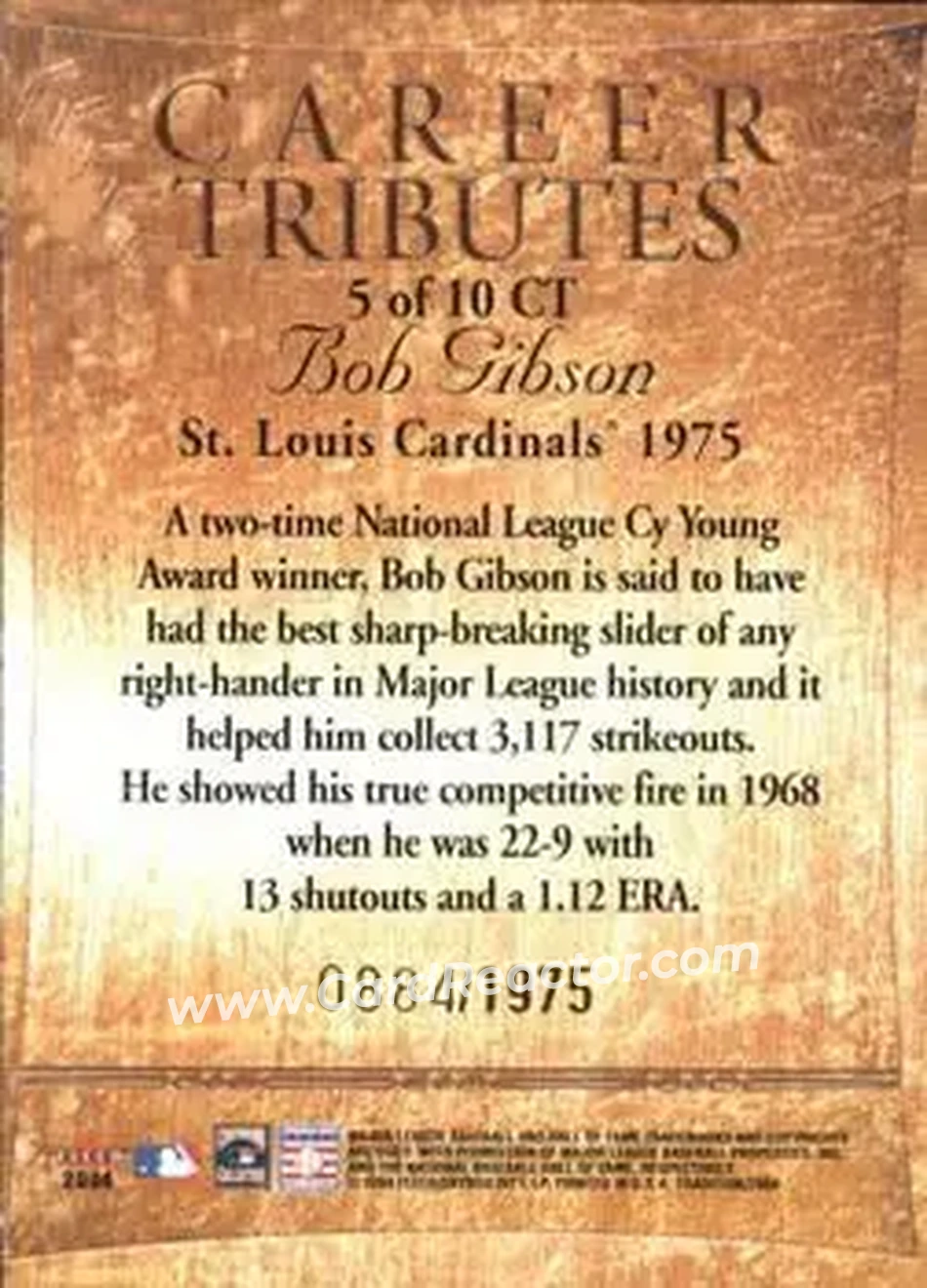 2004 Fleer Tradition - Career Tributes #5 CT - Bob Gibson - St. Louis Cardinals - Back