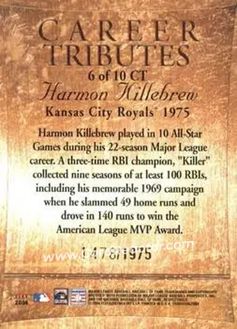 2004 Fleer Tradition - Career Tributes #6 CT - Harmon Killebrew - Kansas City Royals - Back