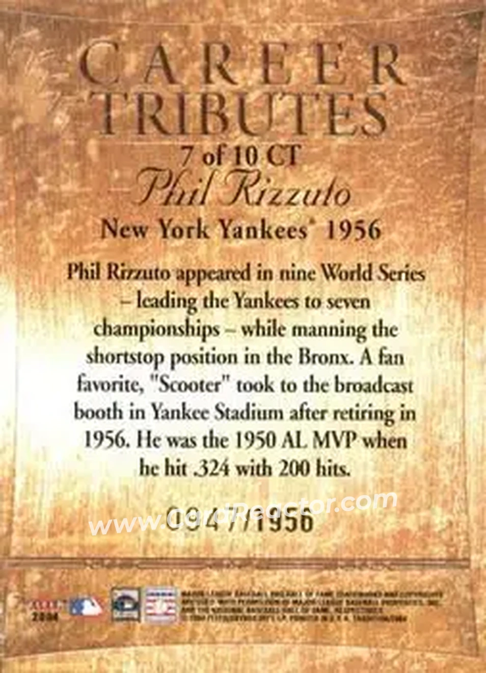 2004 Fleer Tradition - Career Tributes #7 CT - Phil Rizzuto - New York Yankees - Back