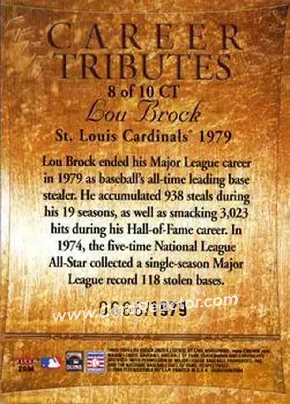 2004 Fleer Tradition - Career Tributes #8 CT - Lou Brock - St. Louis Cardinals - Back