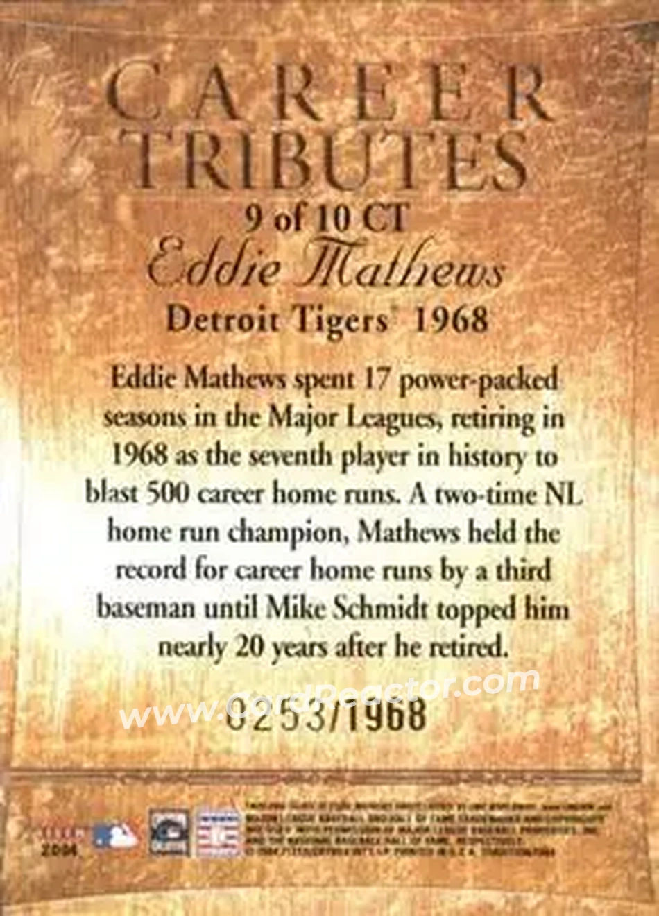 2004 Fleer Tradition - Career Tributes #9 CT - Ed Mathews - Detroit Tigers - Back