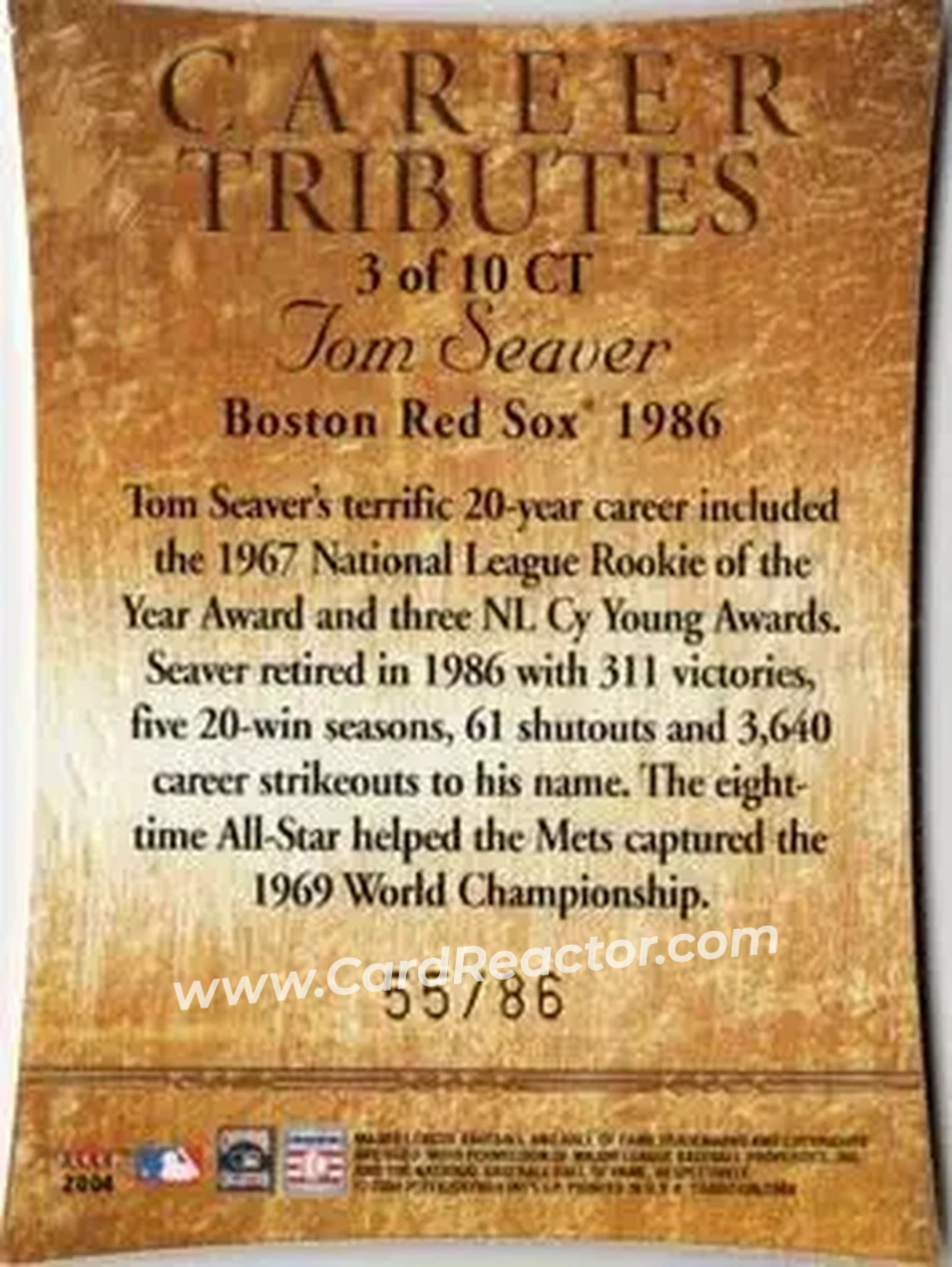 2004 Fleer Tradition - Career Tributes Die Cut #3CT - Tom Seaver - Boston Red Sox - Back