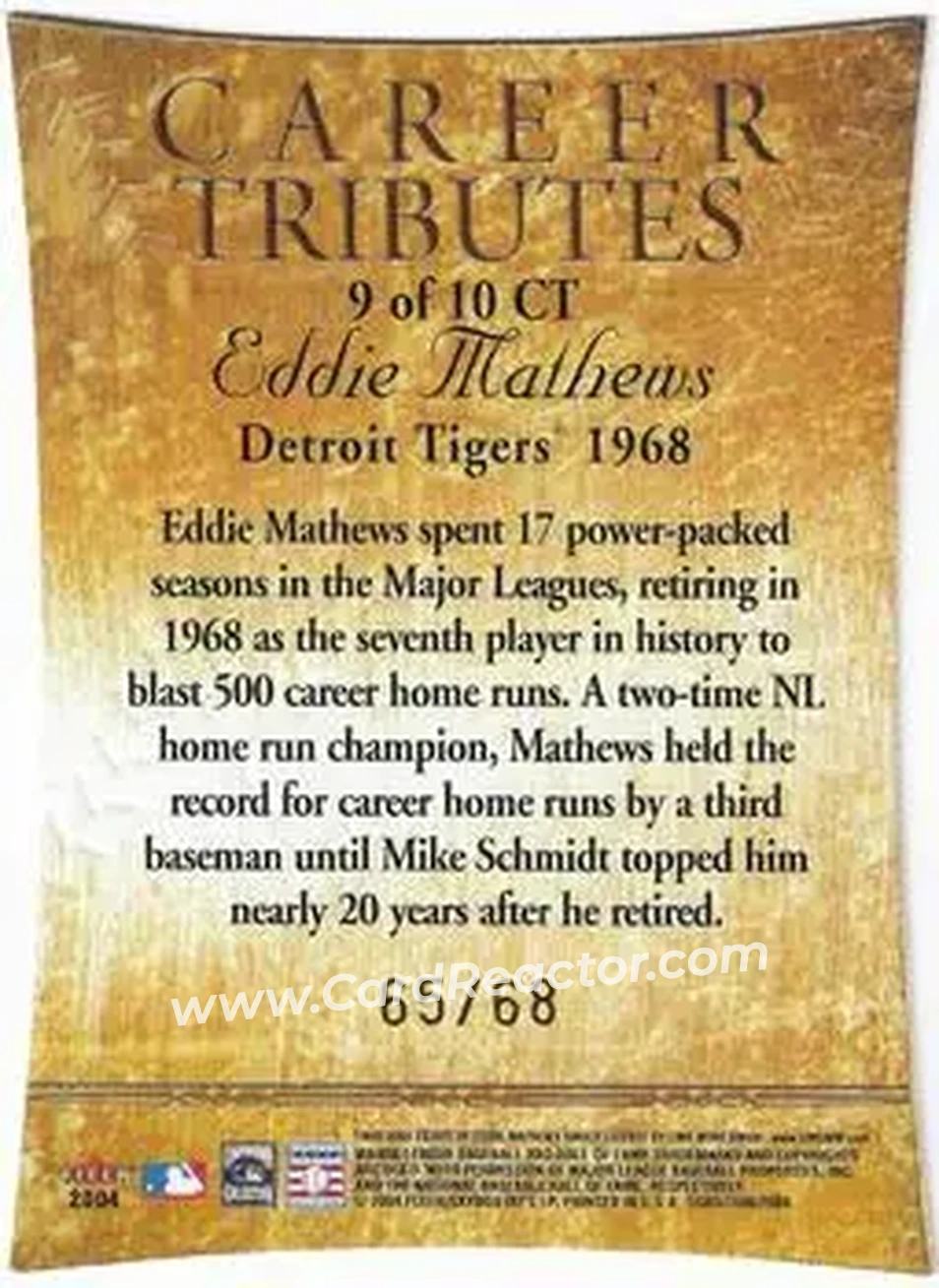 2004 Fleer Tradition - Career Tributes Die Cut #9CT - Ed Mathews - Detroit Tigers - Back