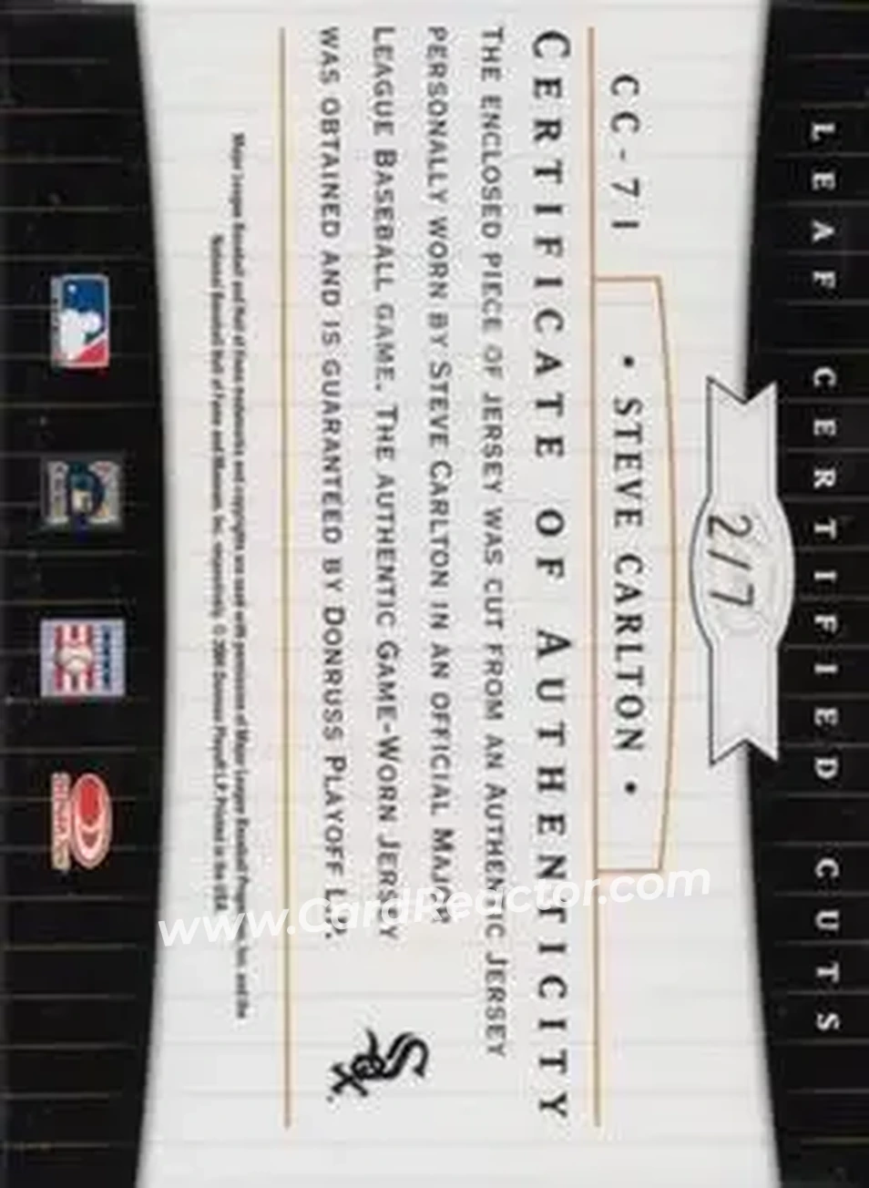 2004 Leaf Certified Cuts - Check Signature Material Green #CC-71 - Steve Carlton - Chicago White Sox - Back