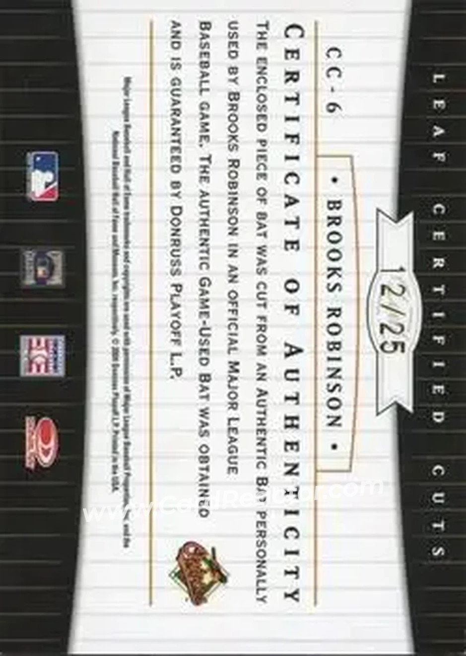 2004 Leaf Certified Cuts - Check Signature Material Red #CC-6 - Brooks Robinson - Baltimore Orioles - Back