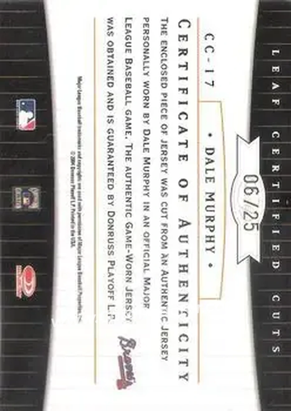 2004 Leaf Certified Cuts - Check Signature Material Red #CC-17 - Dale Murphy - Atlanta Braves - Back